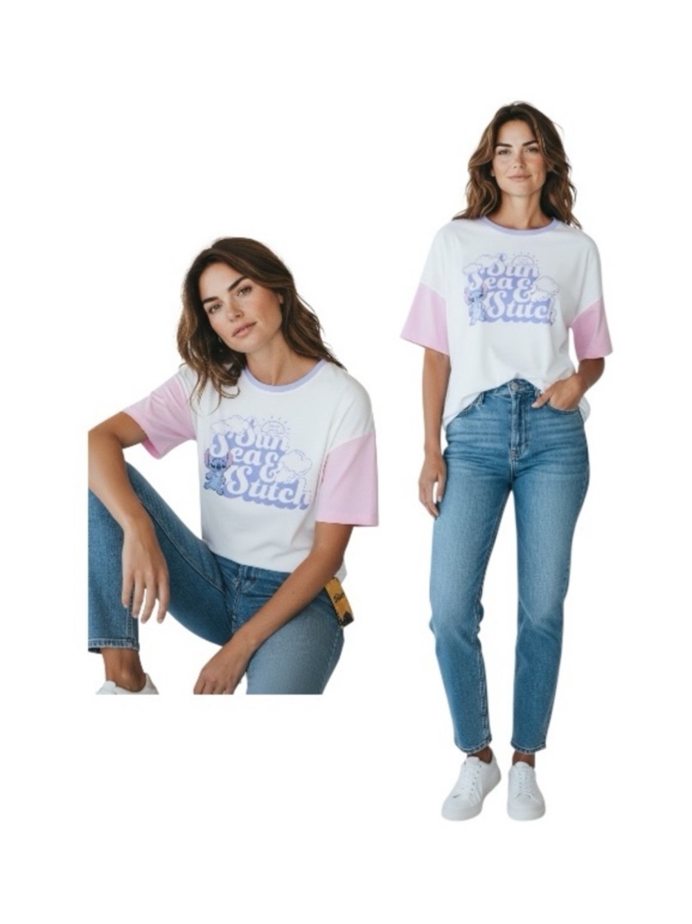 Disney Stitch White and Pink Pajama Top